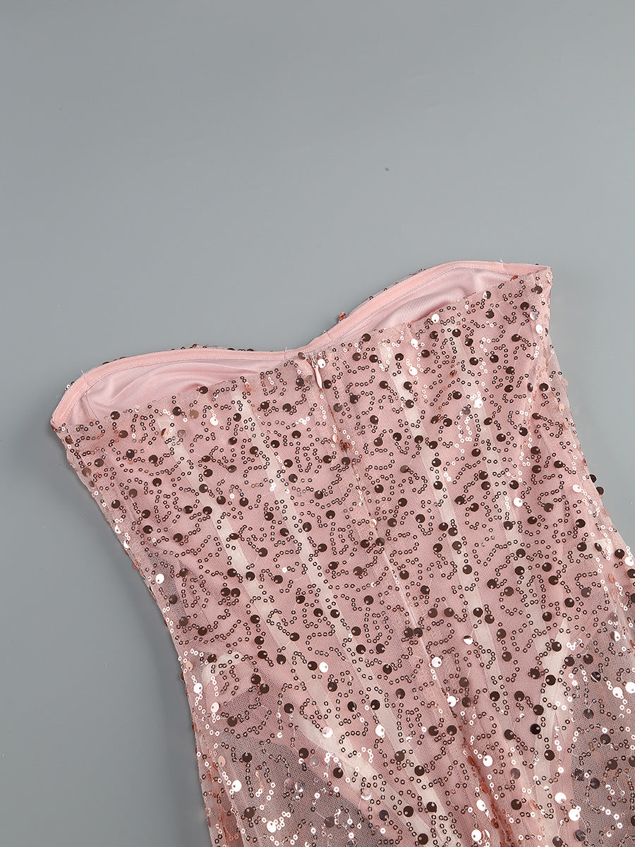 Rosé Mirage Sheer Sequin Gown - Aurisélla London