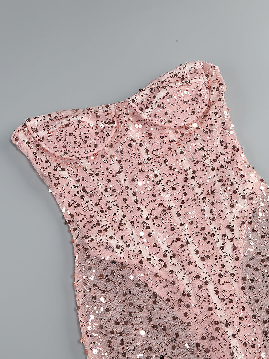 Rosé Mirage Sheer Sequin Gown - Aurisélla London