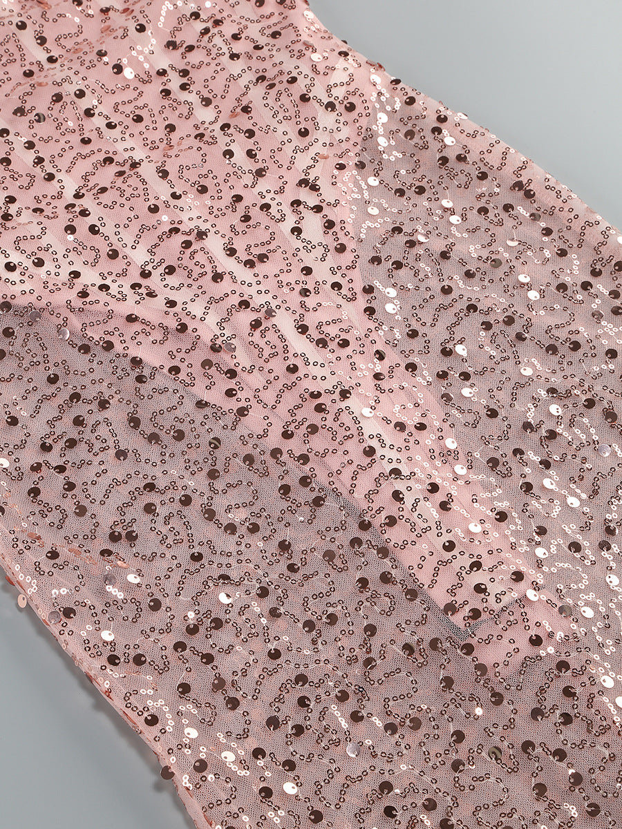 Rosé Mirage Sheer Sequin Gown - Aurisélla London