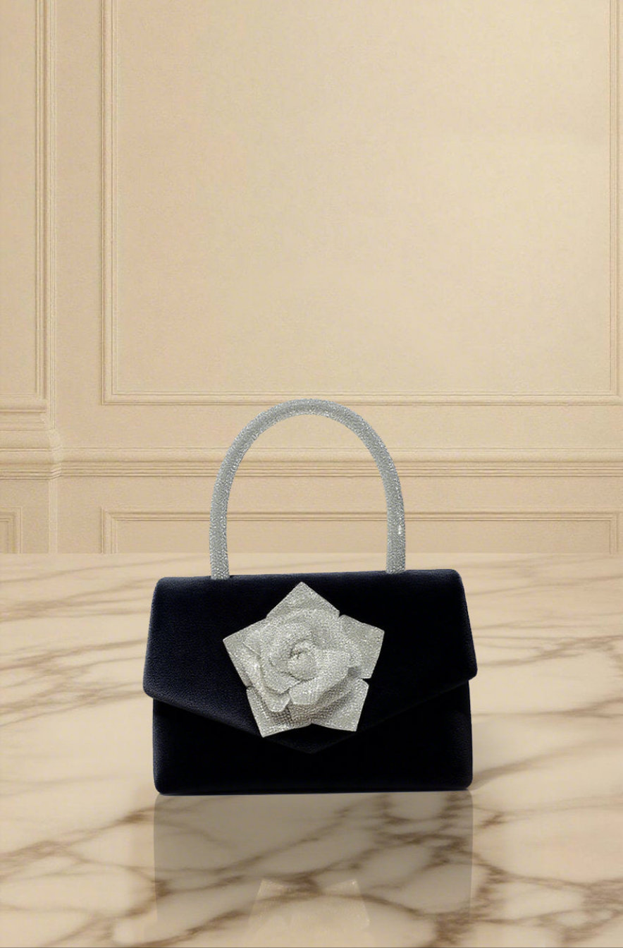 Black Velour Diamantee Mini Handbag - Aurisélla London