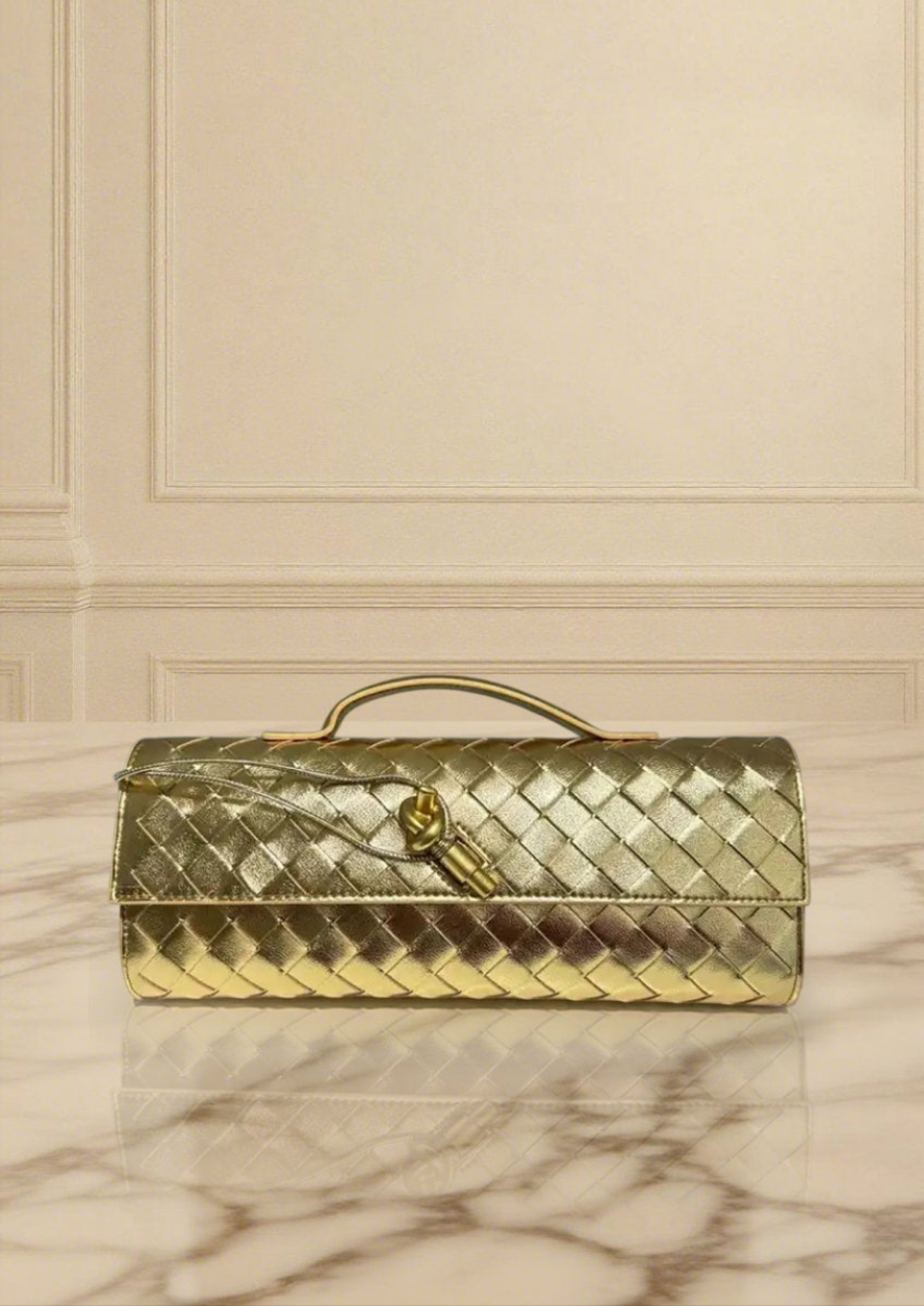 Metallic Gold Woven Clutch - Aurisélla London