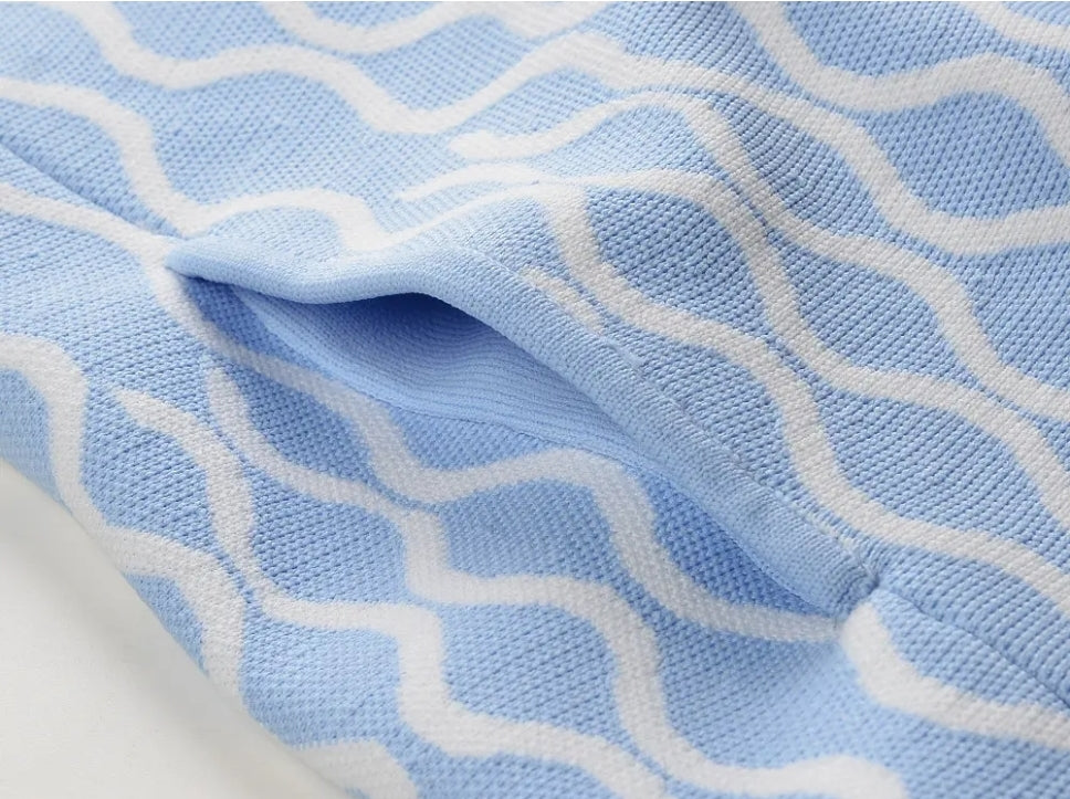 Wavez Jacquard Knit Powder Blue Dress - Aurisélla London