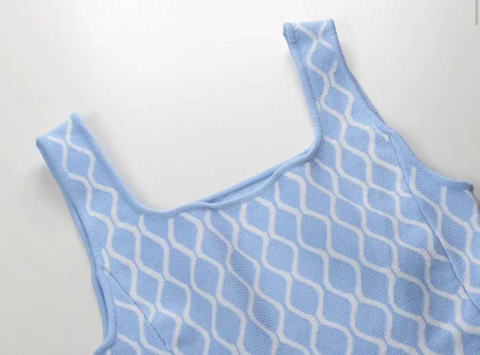 Wavez Jacquard Knit Powder Blue Dress - Aurisélla London