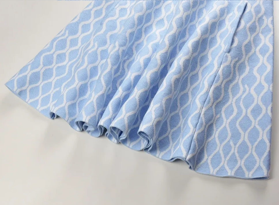 Wavez Jacquard Knit Powder Blue Dress - Aurisélla London