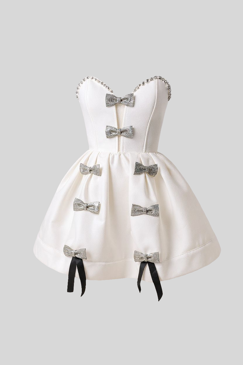 atsu crystal embellished bow mini dress Frosted Bows Crystal Mini Dress – Aurisélla London