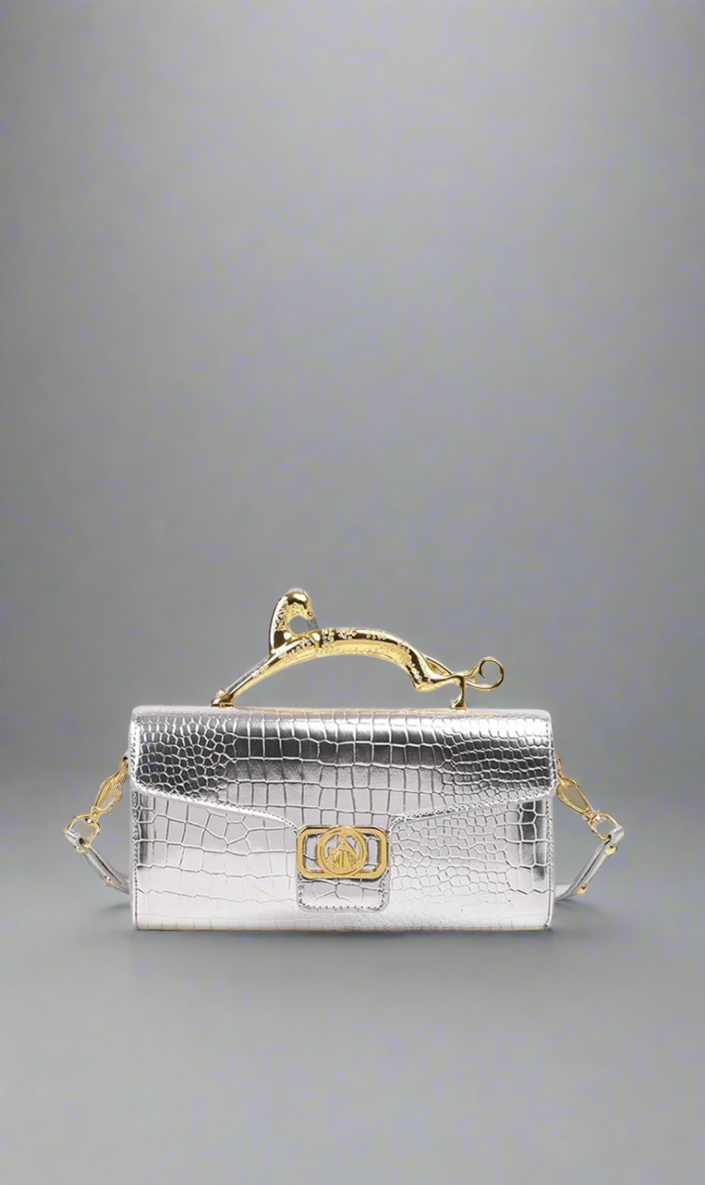 Metallic Panther Croc-Embossed Clutch - Aurisélla London