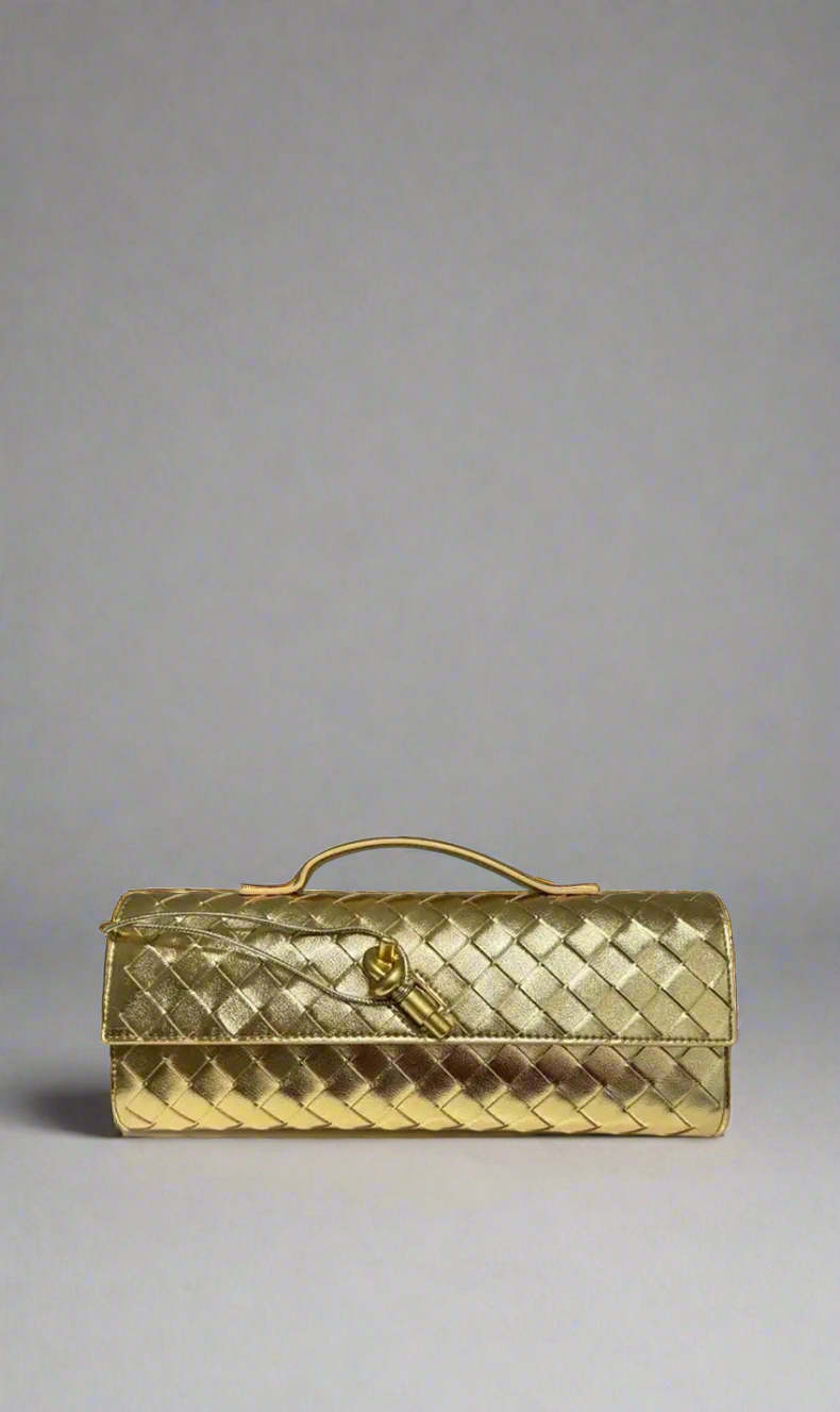 Metallic Gold Woven Clutch - Aurisélla London