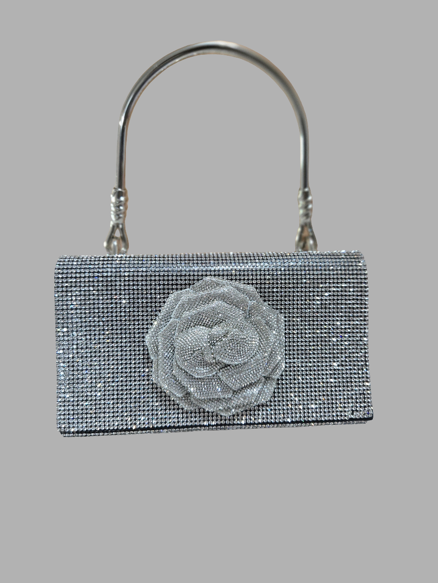 Diamante Crystal Rose Evening Clutch Bag - Aurisélla London