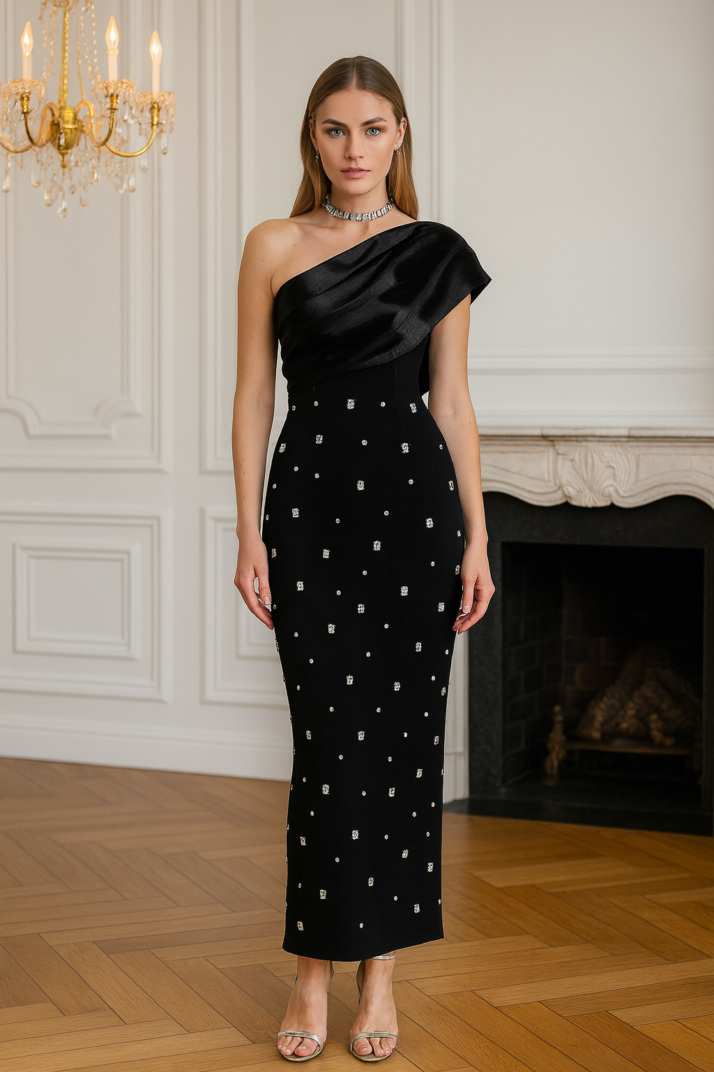 One Shoulder Crystal Gown - Aurisélla London