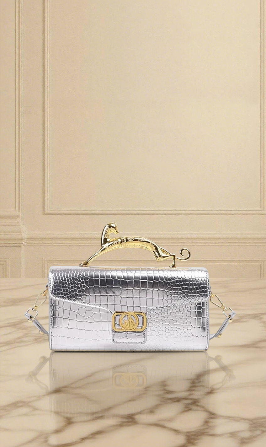 Metallic Panther Croc-Embossed Clutch - Aurisélla London