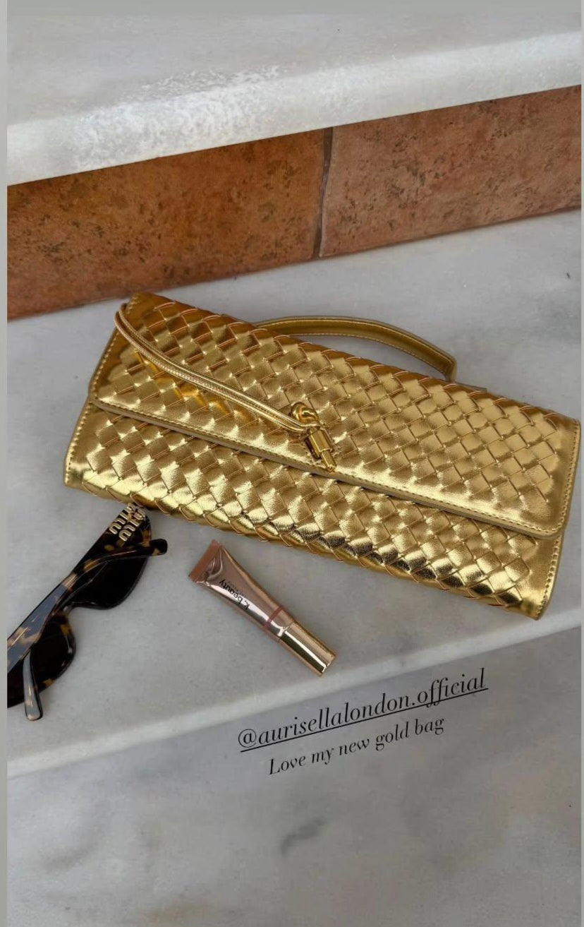 Metallic Gold Woven Clutch