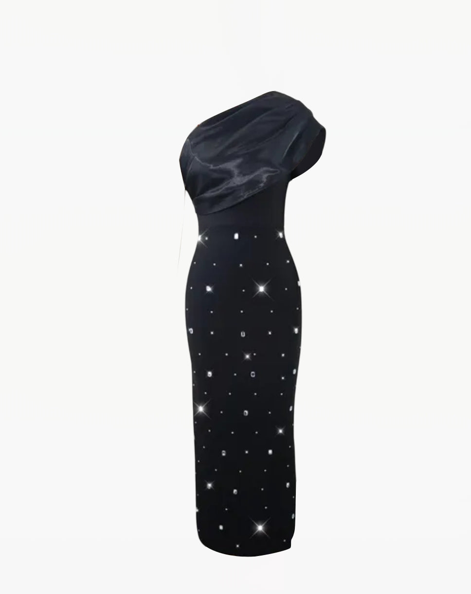 One Shoulder Crystal Gown - Aurisélla London