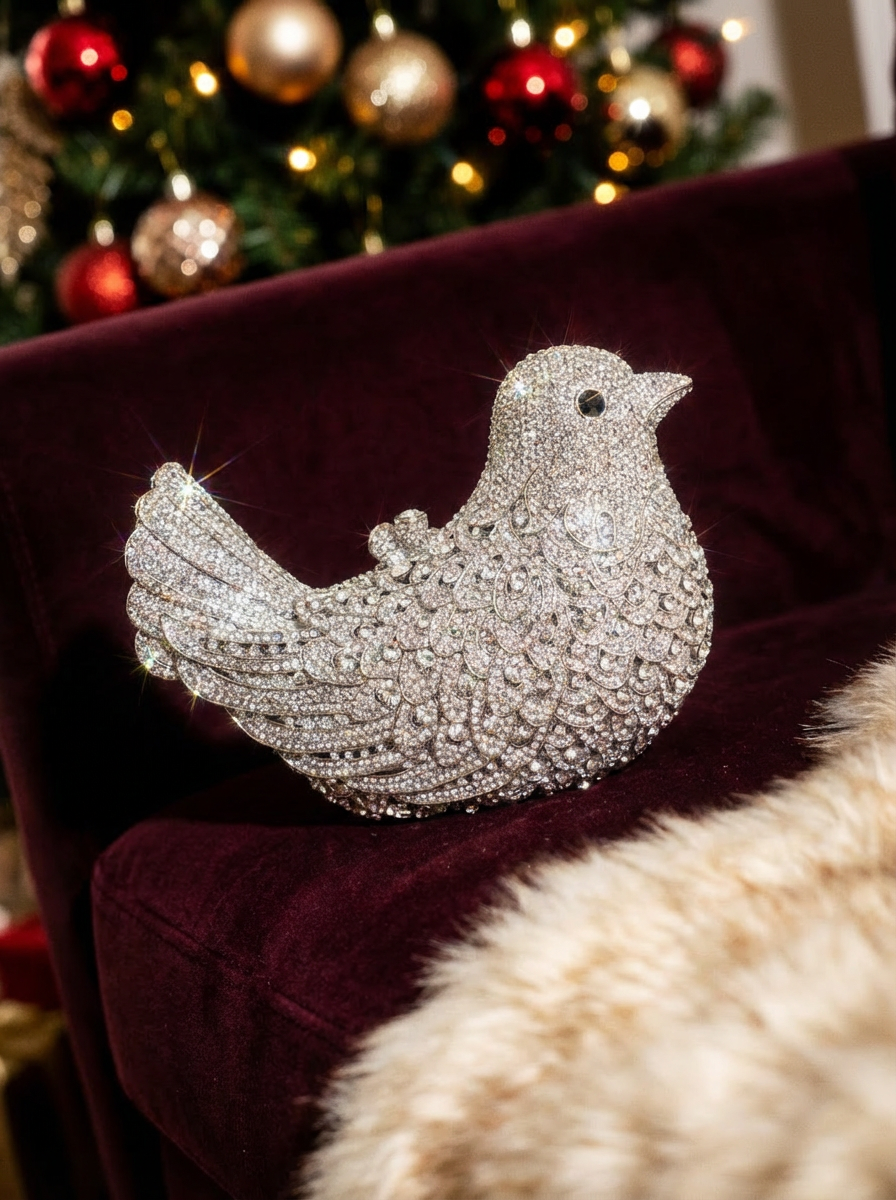 Silver Crystal Dove Clutch