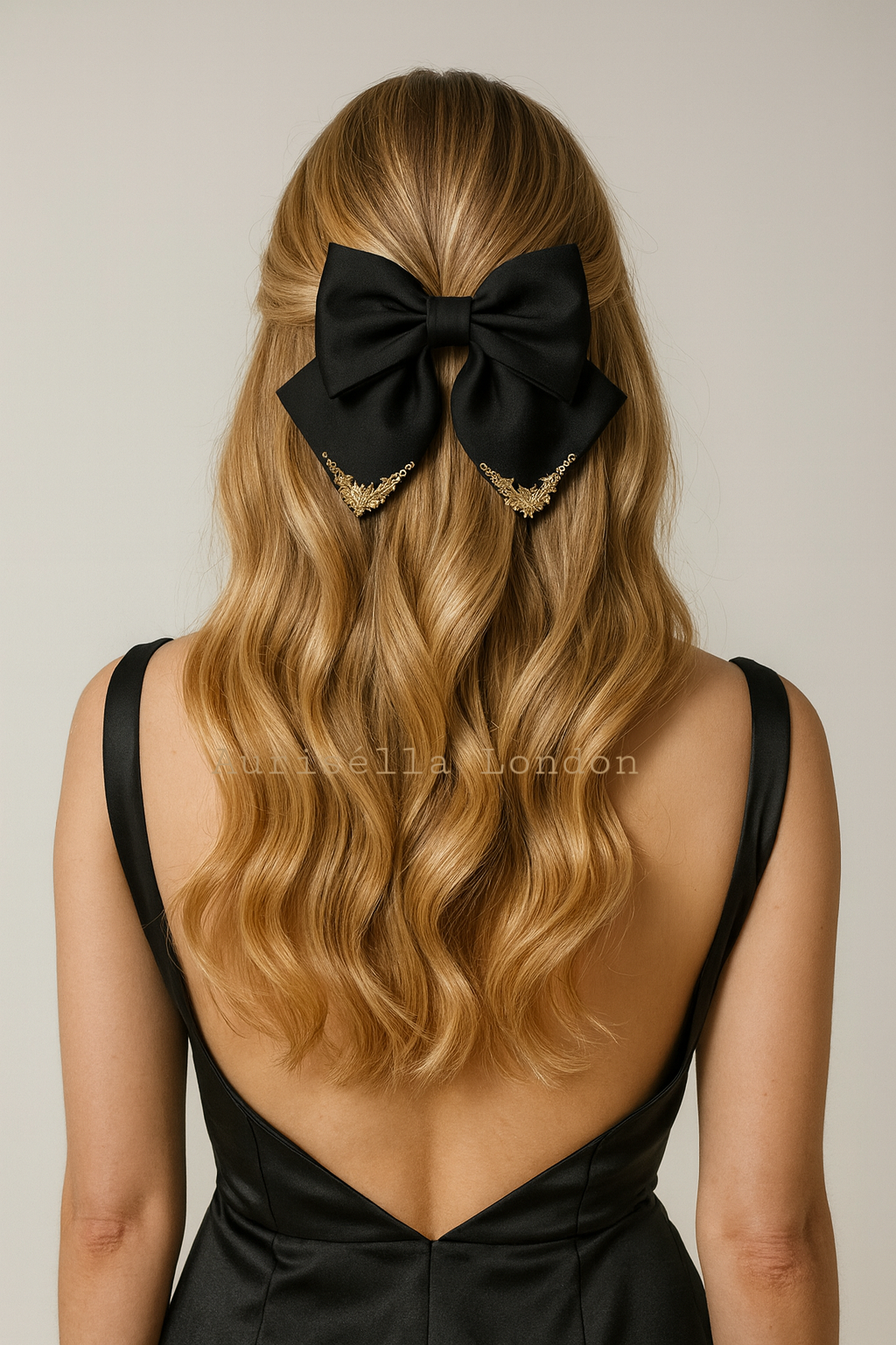 Noir Satin Bow Clip - Black satin bow - Aurisélla London