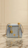 Denim Charm Box Bag with Gold Chain Strap - Aurisélla London
