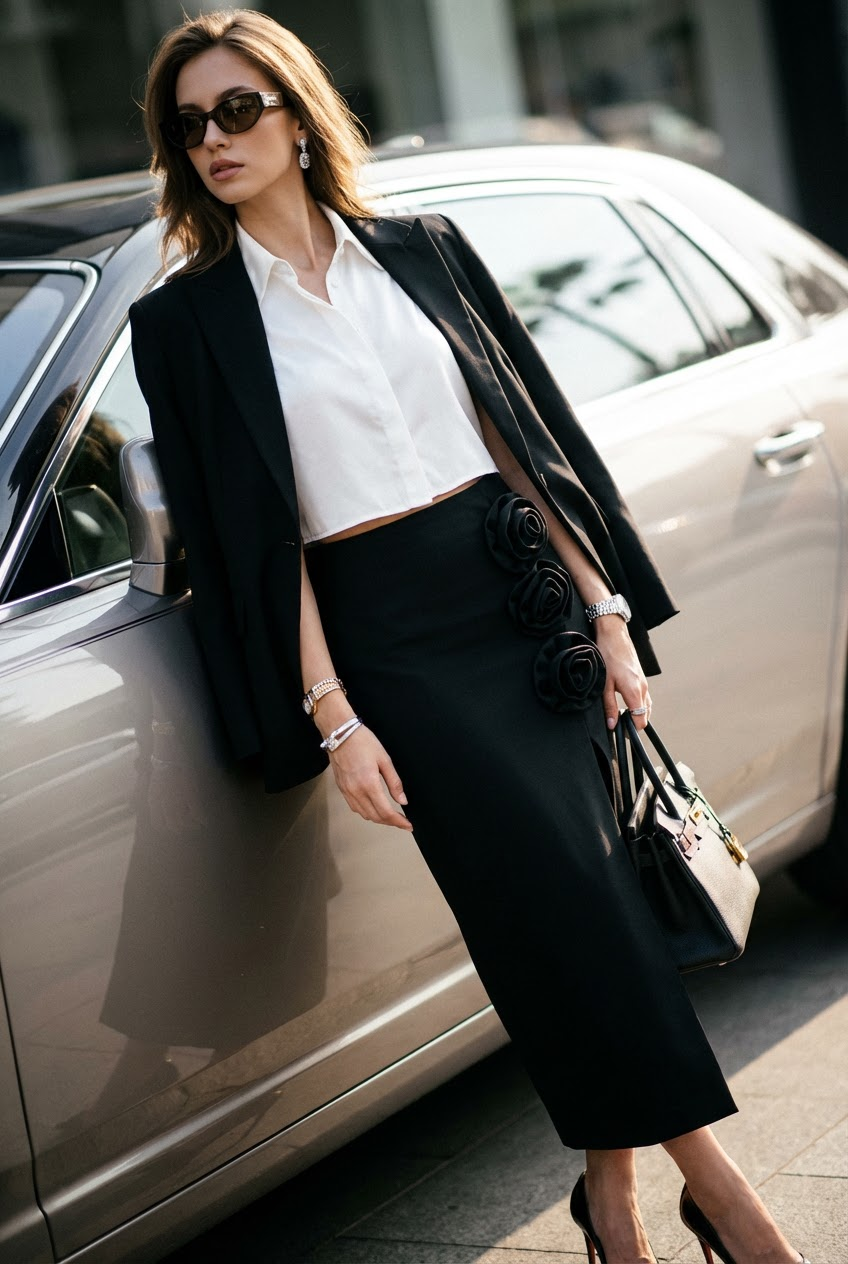 Black Floral Accent Skirt