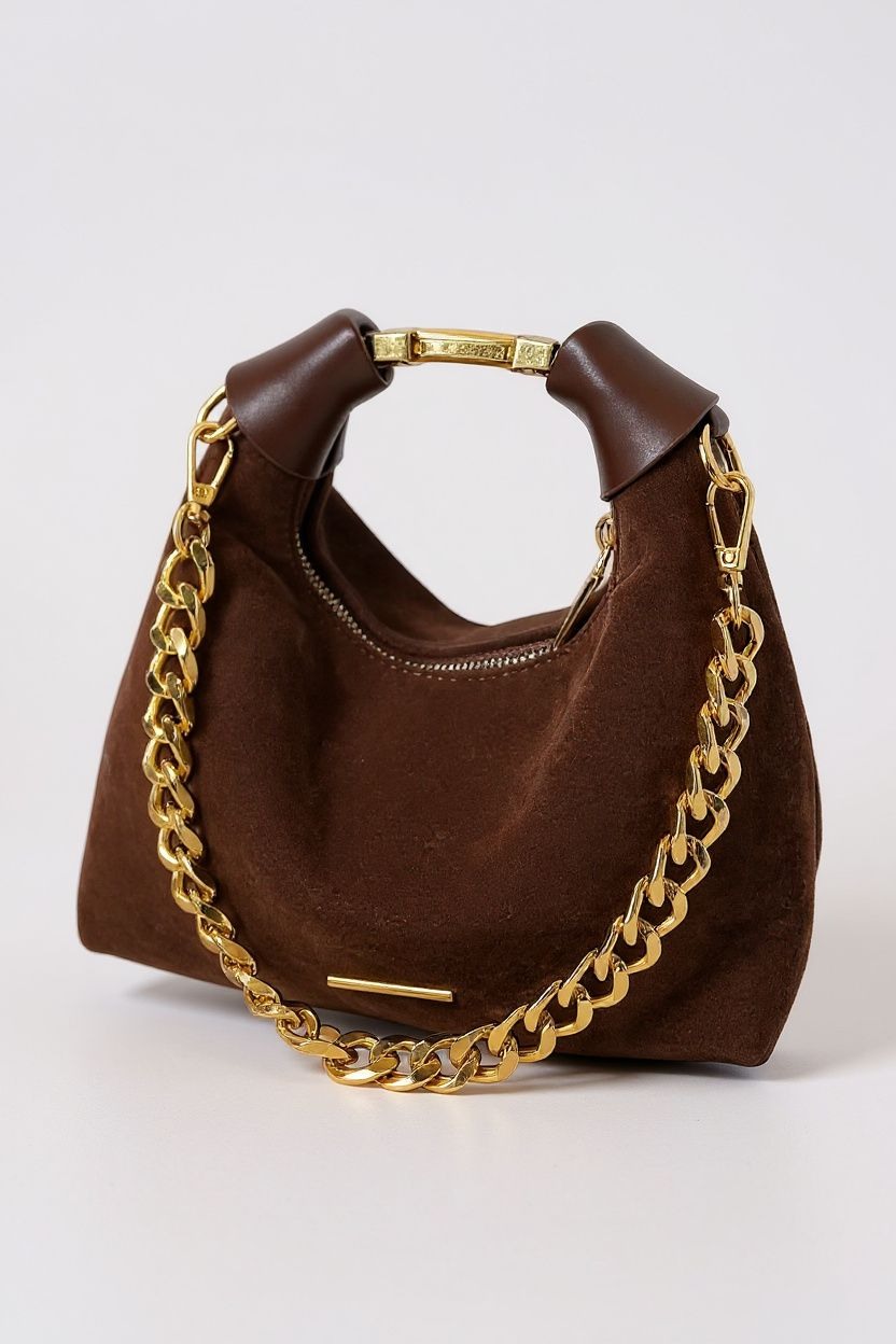 Coffee Suede 2 way Handbag - Aurisélla London