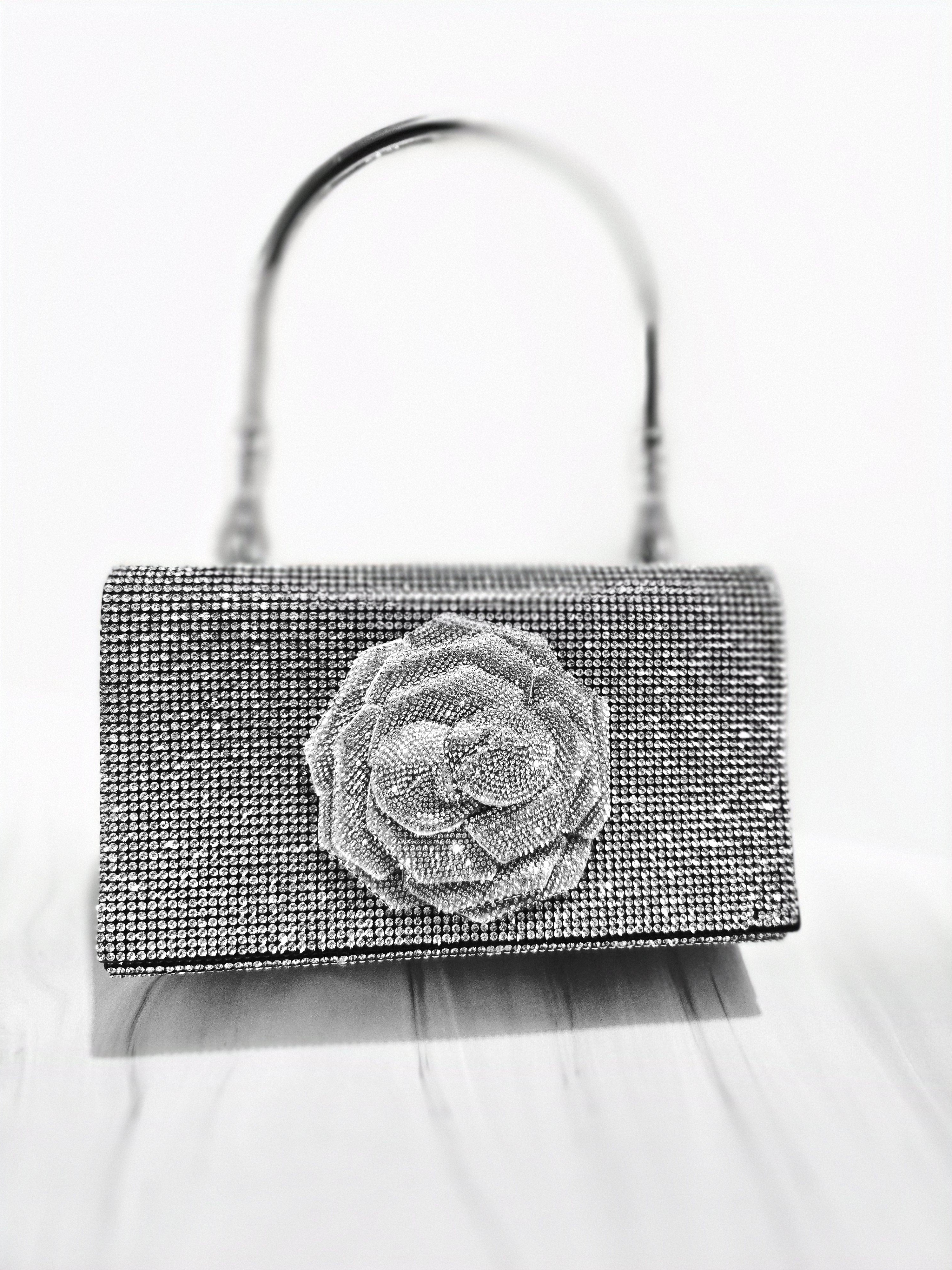 Diamante Crystal Rose Evening Clutch Bag - Aurisélla London