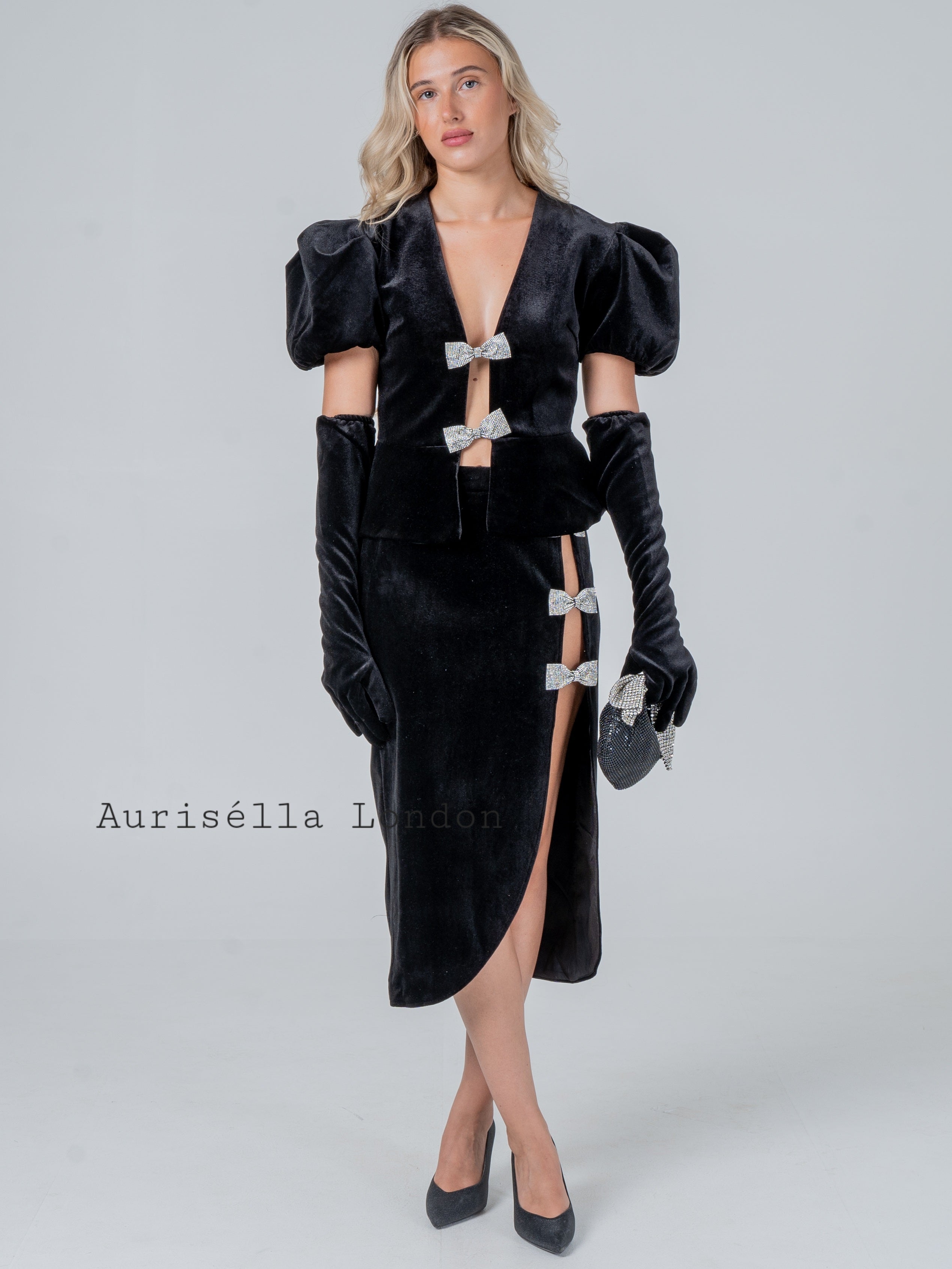 Velvette Bijou Bow Set - Aurisélla London